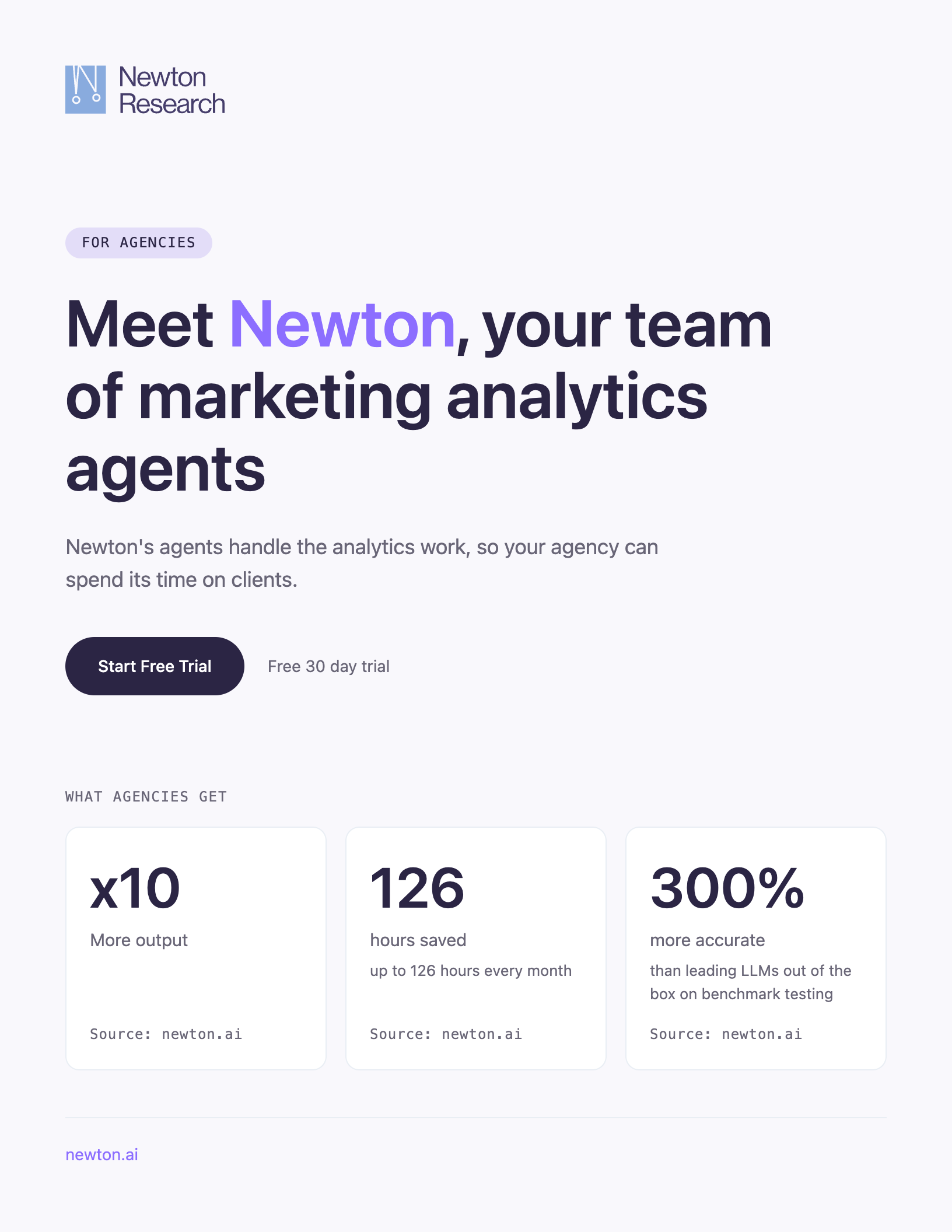 The one-pager the AI made from rules v2, with the real Newton logo
